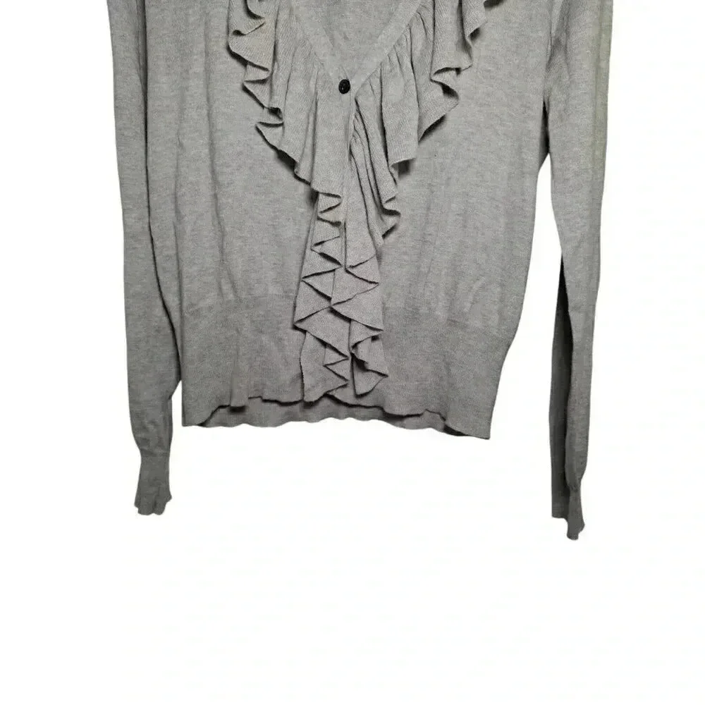 Denim & Supply Ralph Lauren Size XL Gray Ruffle Button Up Cardigan Sweater